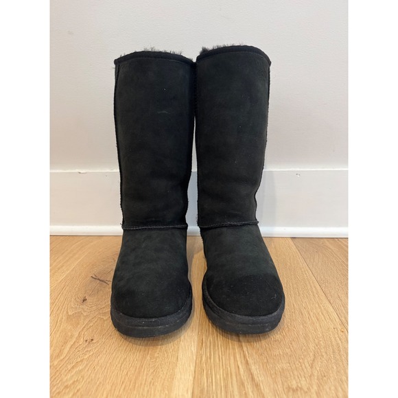 UGG Australia Black Suede Tall Sheepskin Lined Boots Women's Size 8 - Picture 5 of 13
